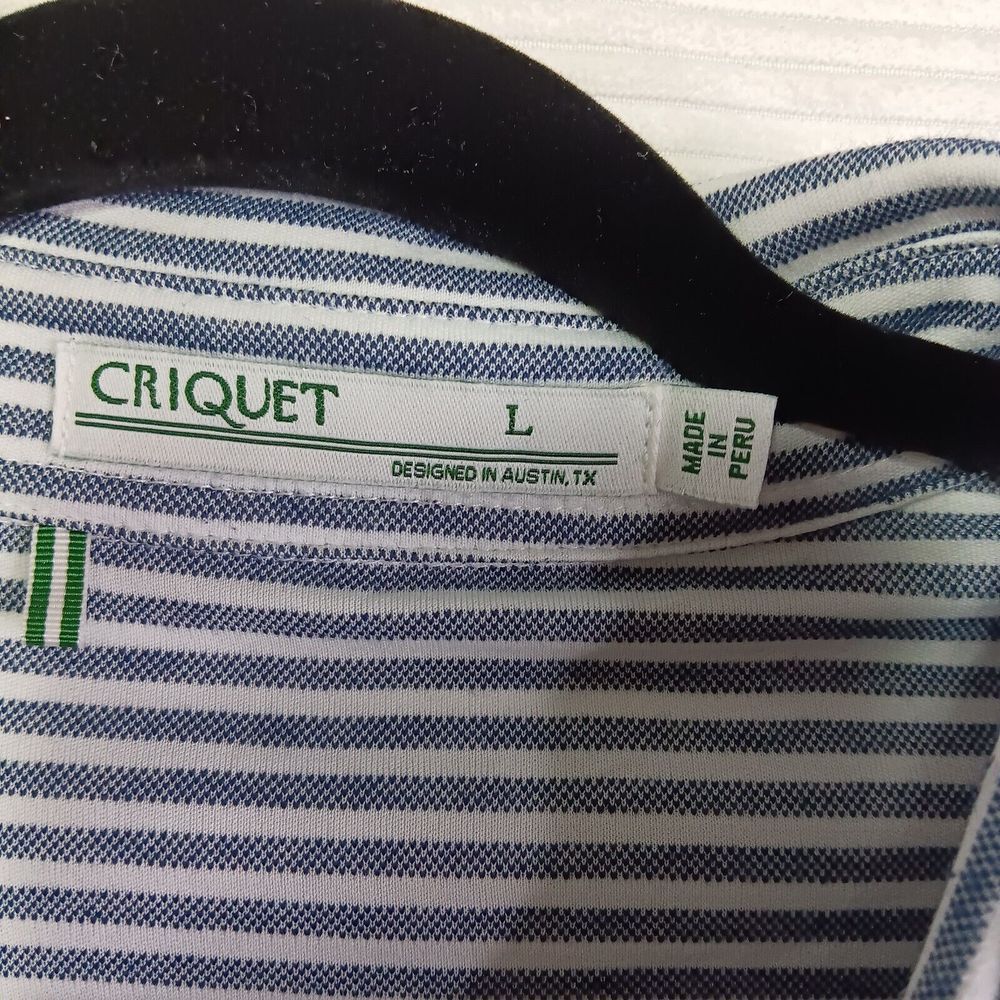Mens Criquet Polo Shirt Size Large Gray Striped Performance Cotton Poly Golf